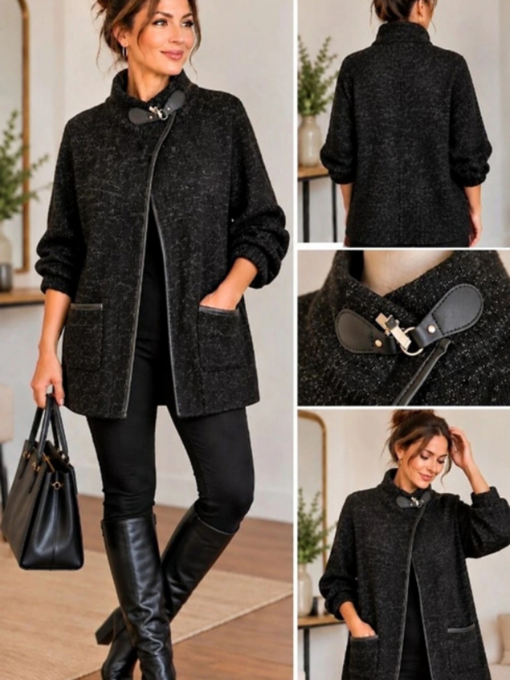 LC Lauren Conrad OS Black Sparkle Cape Cardigan Equestrian Preppy Classic